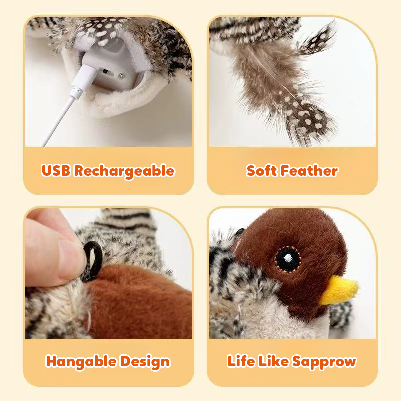 Pawbola Rechargeable Flapping Bird Sparrow Chirp Tweet Cat Toy