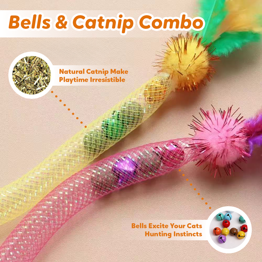 Pawbola Catnip Elastic Chew Rope with Feather and Bell (3 Count)