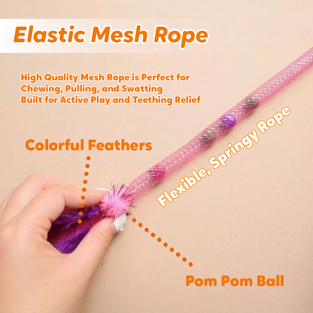 Pawbola Catnip Elastic Chew Rope with Feather and Bell (3 Count)