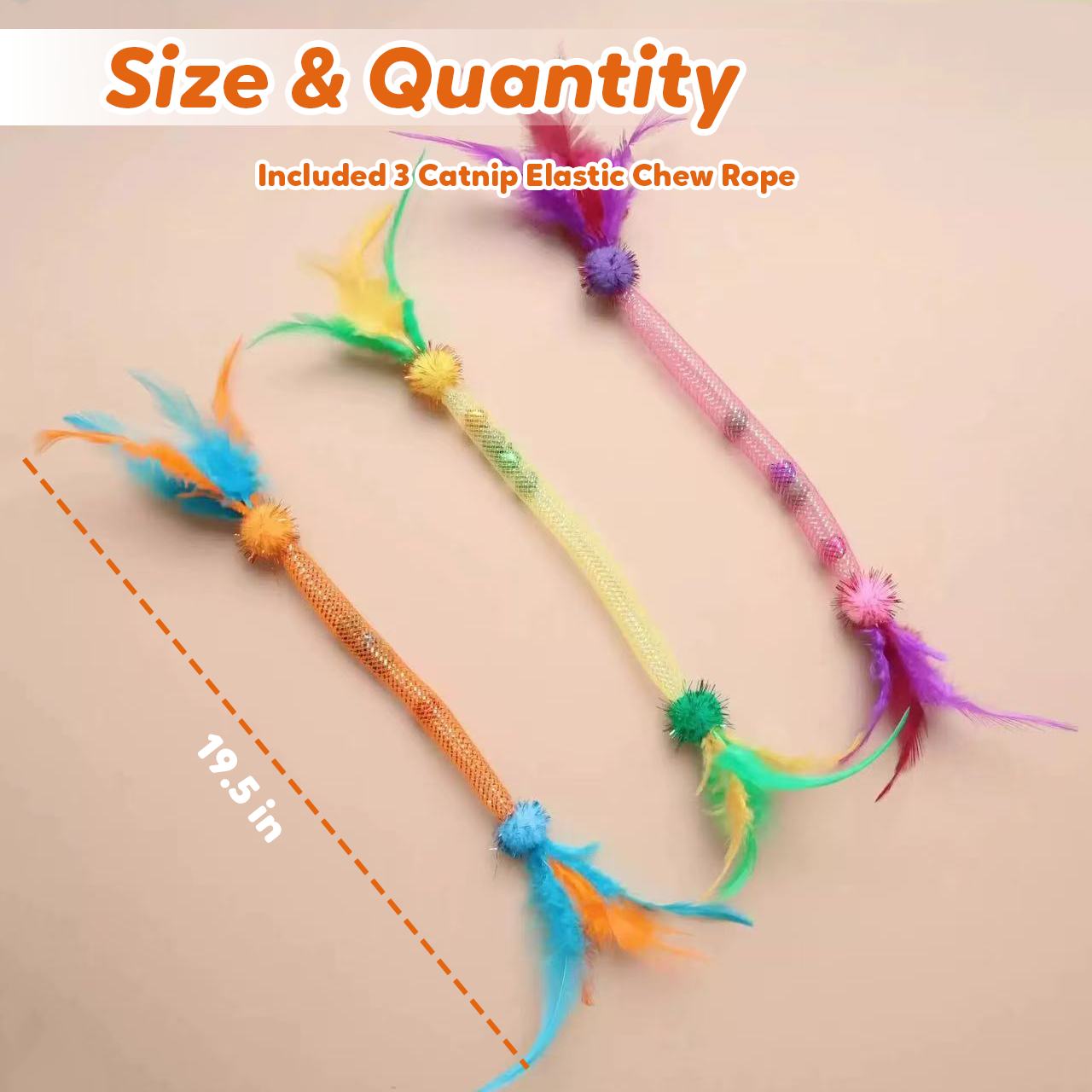 Pawbola Catnip Elastic Chew Rope with Feather and Bell (3 Count)