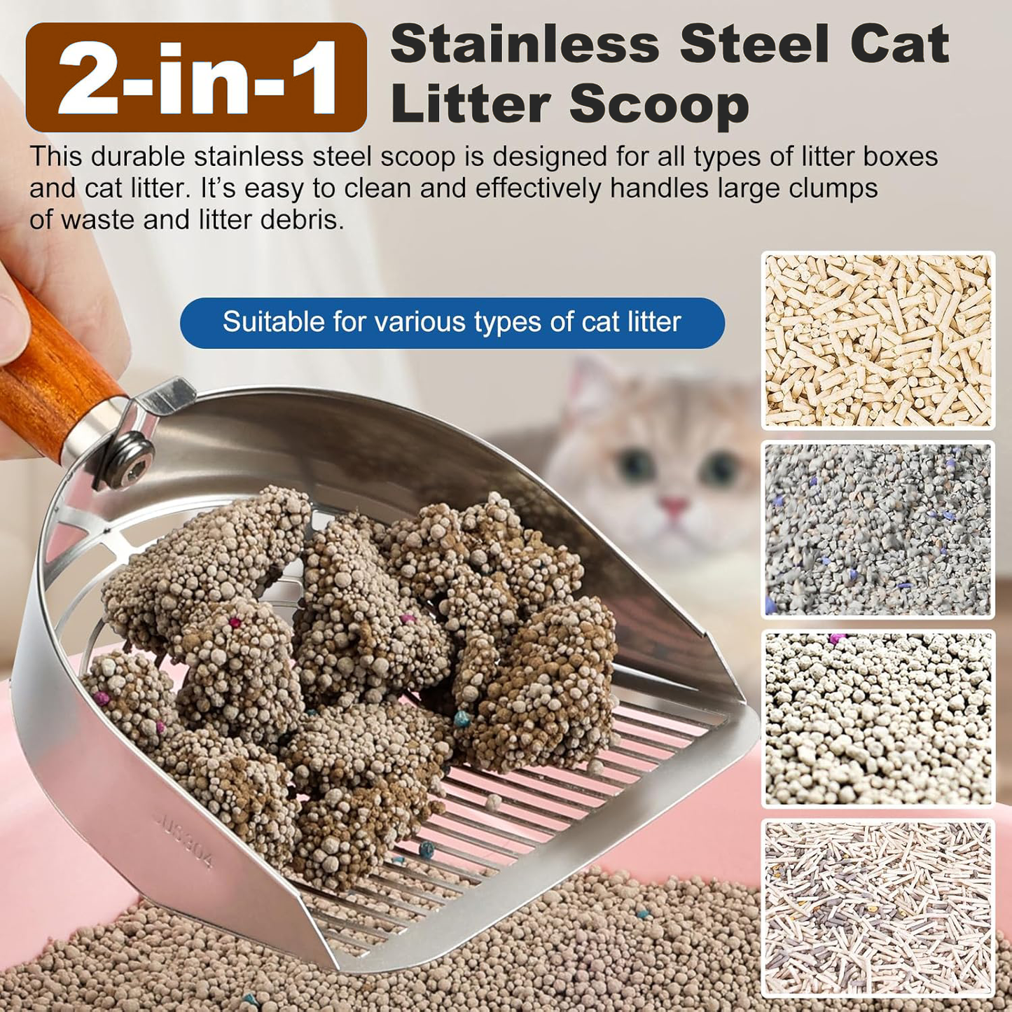 Pawbola Dual Width Holes Stainless Steel Cat Litter Scoop
