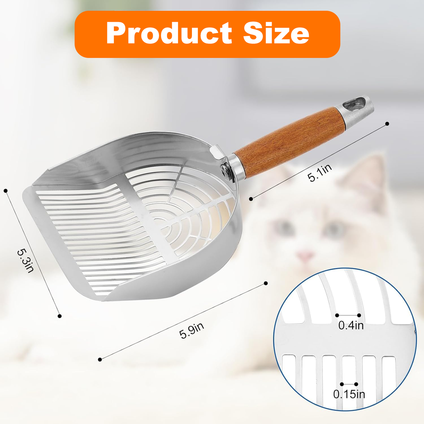 Pawbola Dual Width Holes Stainless Steel Cat Litter Scoop