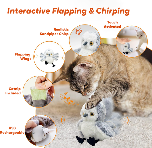 Pawbola Rechargeable Flapping Bird Sandpiper Chirping Cat Toy
