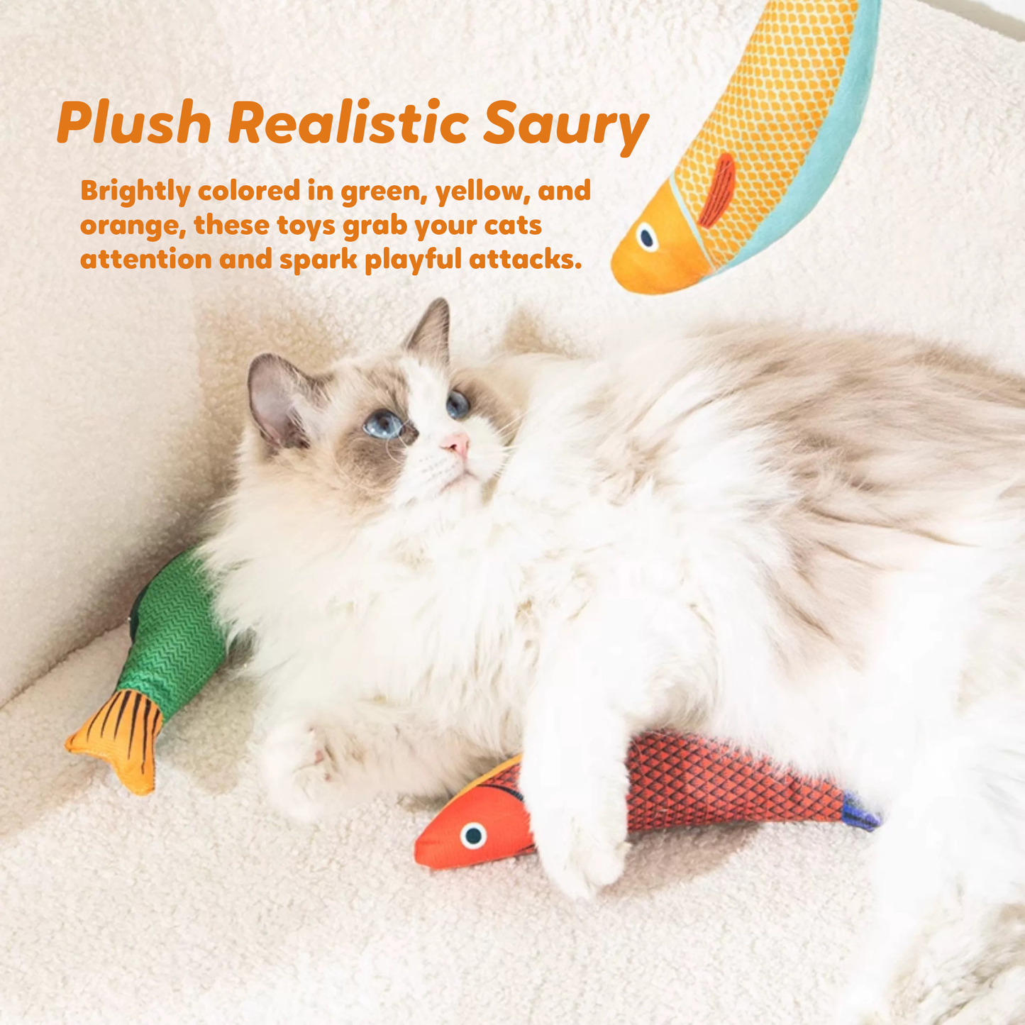 Pawbola Catnip Crinkle Cat Saury Fish Toy (3 Count)