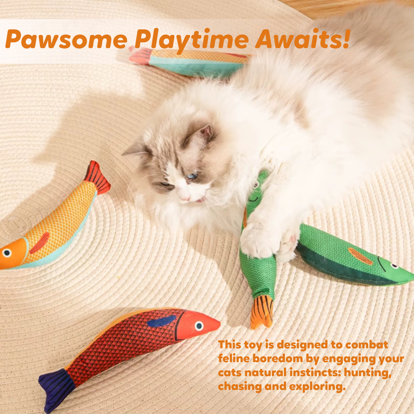 Pawbola Catnip Crinkle Cat Saury Fish Toy (3 Count)