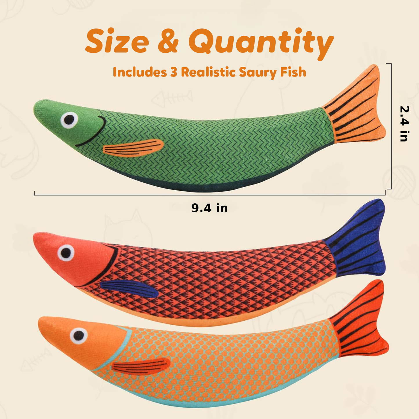 Pawbola Catnip Crinkle Cat Saury Fish Toy (3 Count)