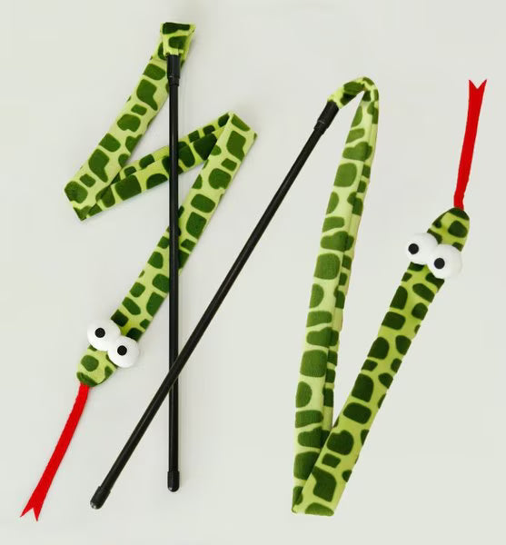 Pawbola Crinkle Snake Cat Teaser Wand Toy, Green