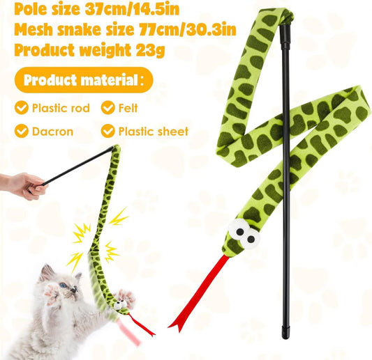 Pawbola Crinkle Snake Cat Teaser Wand Toy, Green